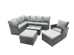 Fimous 9 Seater Rattan Lounge Corner Sofa Set Wicker PE Outdoor Garden Furniture Set with Coffee Table in Dark Grey - thumbnail 1