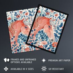 "Artery8 Horse in Flower Field Pink Blue Watercolour Wall Art Print - Size: W12"" x H16""" - thumbnail 2