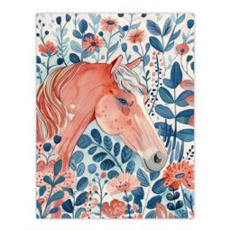 "Artery8 Horse in Flower Field Pink Blue Watercolour Wall Art Print - Size: W12"" x H16""" - thumbnail 1