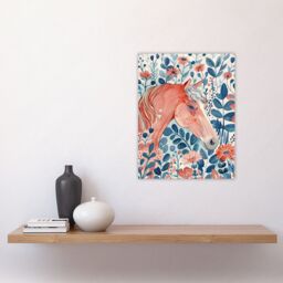 "Artery8 Horse in Flower Field Pink Blue Watercolour Wall Art Print - Size: W12"" x H16""" - thumbnail 4