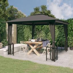Berkfield Home Gazebo with Sidewalls&Double Roofs 3x3 m Anthracite in Charcoal - thumbnail 2