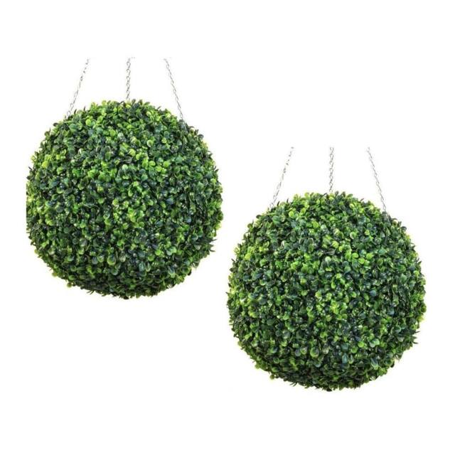 Primrose Artificial Topiary Boxwood Ball With Chain 28cm x2 Pair in Green - image 1