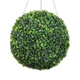 Primrose Artificial Topiary Boxwood Ball With Chain 28cm x2 Pair in Green - thumbnail 3