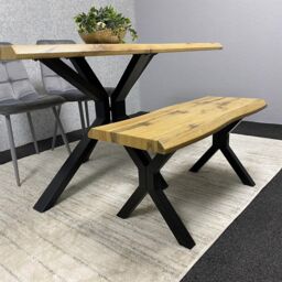 KOSY KOALA Wooden Dining Table X-Shaped Legs with 2 Grey Velvet Chairs & Bench - Dining Kitchen Room Furniture in Brown - thumbnail 6