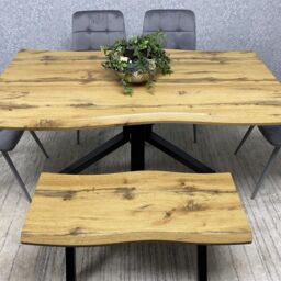 KOSY KOALA Wooden Dining Table X-Shaped Legs with 2 Grey Velvet Chairs & Bench - Dining Kitchen Room Furniture in Brown - thumbnail 2