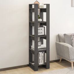 Berkfield Home Book Cabinet/Room Divider Grey 41x35x160 cm Solid Wood Pine - Size: 41 x 35 x 160 cm - thumbnail 1