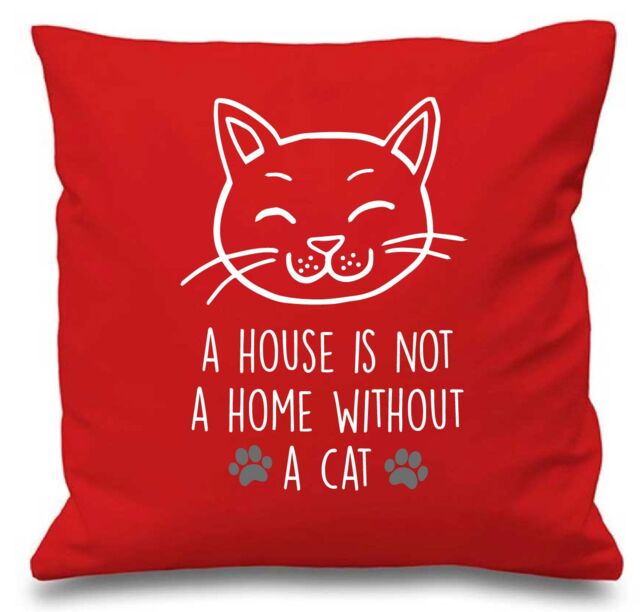 "60 SECOND MAKEOVER Cushion Cover A House Is Not A Home Without A Cat 16"" x 16"" in Red - Size: 40 cm x 40 cm"