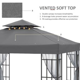 OUTSUNNY 3 x 3(m) Patio Gazebo Canopy Garden Pavilion with 2 Tier Roof in Grey - thumbnail 4