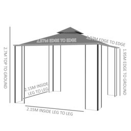 OUTSUNNY 3 x 3(m) Patio Gazebo Canopy Garden Pavilion with 2 Tier Roof in Grey - thumbnail 3