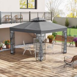 OUTSUNNY 3 x 3(m) Patio Gazebo Canopy Garden Pavilion with 2 Tier Roof in Grey - thumbnail 1