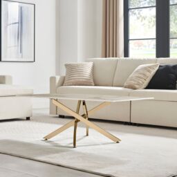 FurnitureboxUK Leonardo Rectangular Marble Effect Glass Top Coffee Table With Gold Metal Starburst Legs in White - thumbnail 3