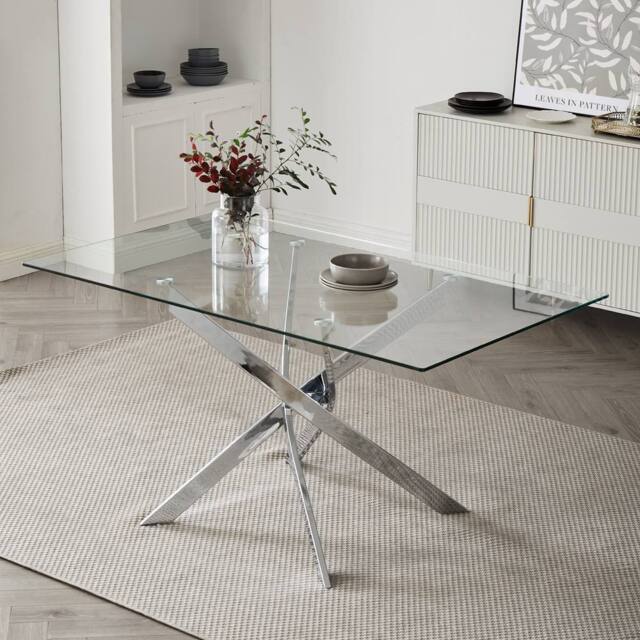 Home Detail Lila 120cm Rectangle Glass Dining Table with Silver Legs - image 1