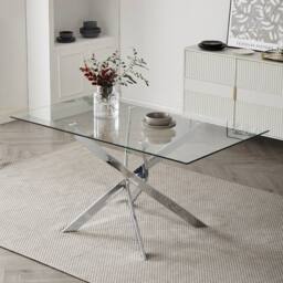 Home Detail Lila 120cm Rectangle Glass Dining Table with Silver Legs