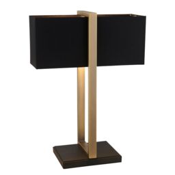 Loops Antique Brass Framed Table Lamp & Rectangular Cotton Shade - Matt Black Base - thumbnail 1