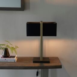 Loops Antique Brass Framed Table Lamp & Rectangular Cotton Shade - Matt Black Base - thumbnail 3