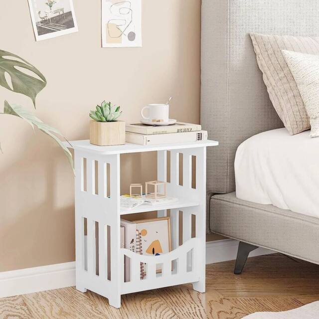 FORGEVIO Bedside Table Cabinet Table Storage Shelf Square Design 36x24x40 in White - image 1
