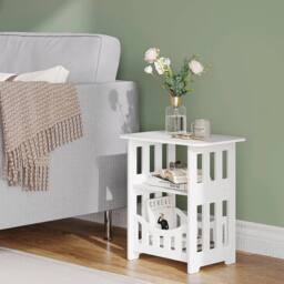 FORGEVIO Bedside Table Cabinet Table Storage Shelf Square Design 36x24x40 in White - thumbnail 3