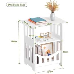 FORGEVIO Bedside Table Cabinet Table Storage Shelf Square Design 36x24x40 in White - thumbnail 2
