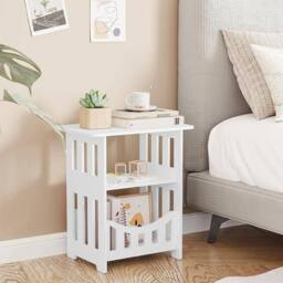 FORGEVIO Bedside Table Cabinet Table Storage Shelf Square Design 36x24x40 in White