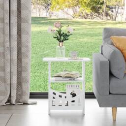 FORGEVIO Bedside Table Cabinet Table Storage Shelf Square Design 36x24x40 in White - thumbnail 5