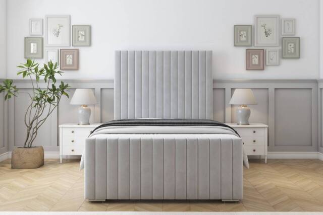 "Sloomy Madison Plush Bed Frame With 50"" Upholstered Headboard in Silver - Size: King" - image 1