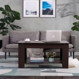 Rafaelo Mobilia Industrial Walnut Lift Top Coffee Table With Hidden Storage - thumbnail 3