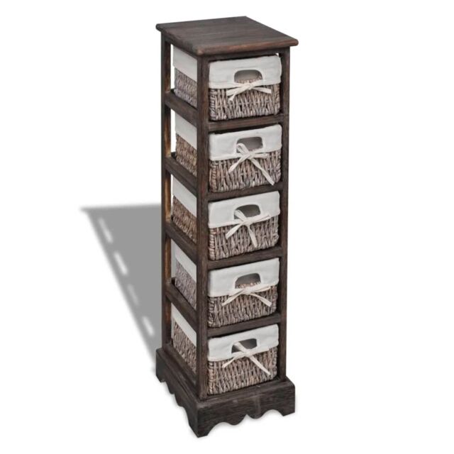 Berkfield Home Wooden Storage Rack 5 Weaving Baskets Brown - image 1