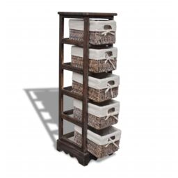 Berkfield Home Wooden Storage Rack 5 Weaving Baskets Brown - thumbnail 5
