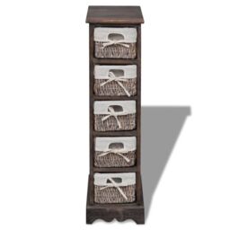 Berkfield Home Wooden Storage Rack 5 Weaving Baskets Brown - thumbnail 4