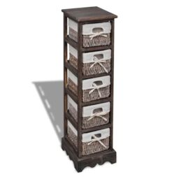 Berkfield Home Wooden Storage Rack 5 Weaving Baskets Brown - thumbnail 1