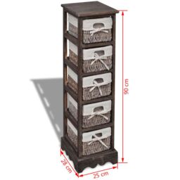 Berkfield Home Wooden Storage Rack 5 Weaving Baskets Brown - thumbnail 6