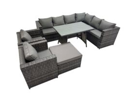 Fimous Patio Furniture Sets with Dining Table Big Stool 2 Chair in Dark Grey - thumbnail 1