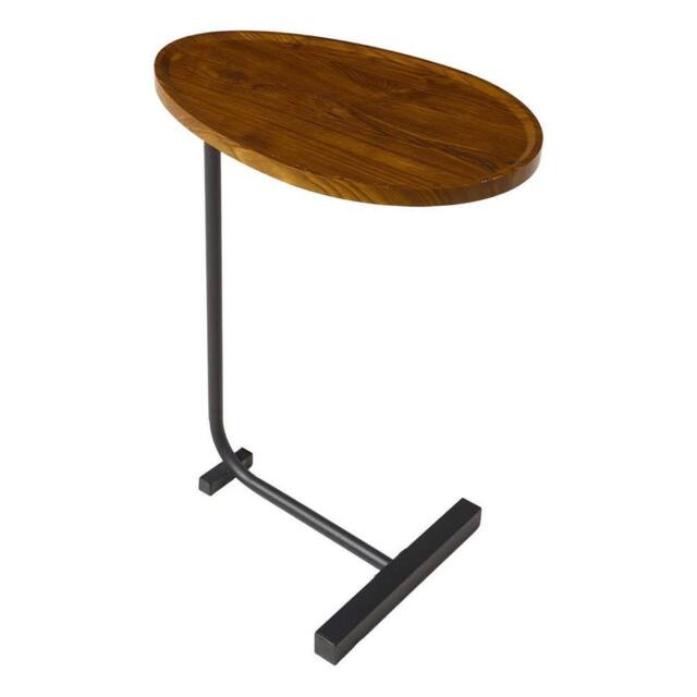 Kelvenix C-Shape Side Table Walnut Tabletop with Black Frame in Brown - Size: 0.6m2 - image 1
