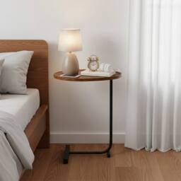 Kelvenix C-Shape Side Table Walnut Tabletop with Black Frame in Brown - Size: 0.6m2 - thumbnail 4