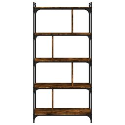 Berkfield Home Bookcase 5-Tier Smoked Oak 76x32x158 cm Engineered Wood in Brown - Size: 76 x 32 x 158 cm - thumbnail 4