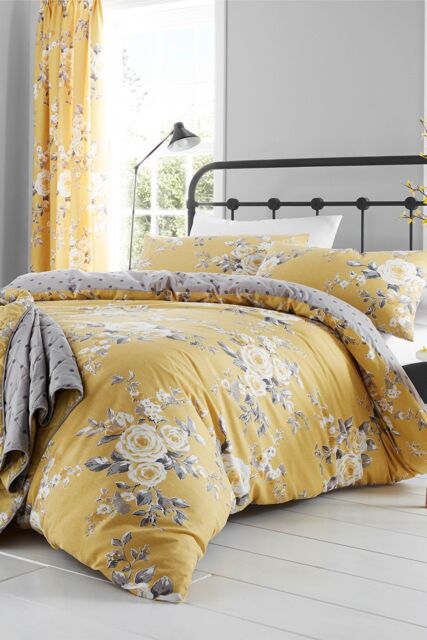 Catherine Lansfield 'Canterbury' Floral Duvet Set in Mustard - Size: Double - image 1