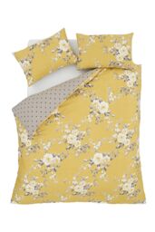 Catherine Lansfield 'Canterbury' Floral Duvet Set in Mustard - Size: Double - thumbnail 5
