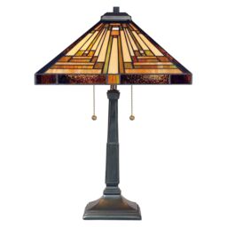 Loops Table Lamp 2 Bulb Hand Crafted Tiffany Style Coloured Glass Bronze LED E27 60W in Clear