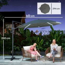 OUTSUNNY 3(m) Garden Parasol w/ Lights, Crank Handle & Cross Base, Dark Grey in Light Grey - thumbnail 3