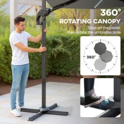 OUTSUNNY 3(m) Garden Parasol w/ Lights, Crank Handle & Cross Base, Dark Grey in Light Grey - thumbnail 4