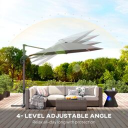 OUTSUNNY 3(m) Garden Parasol w/ Lights, Crank Handle & Cross Base, Dark Grey in Light Grey - thumbnail 5