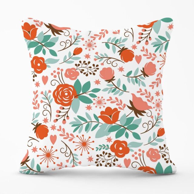 Warren Reed - Designer Orange Floral Pattern Outdoor Cushion in Green - Size: 60 cm x 60 cm - image 1