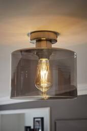 ValueLights Demi Brushed Chrome with Smoked Glass Shade Flush Ceiling Light in Metallic Silver - thumbnail 1