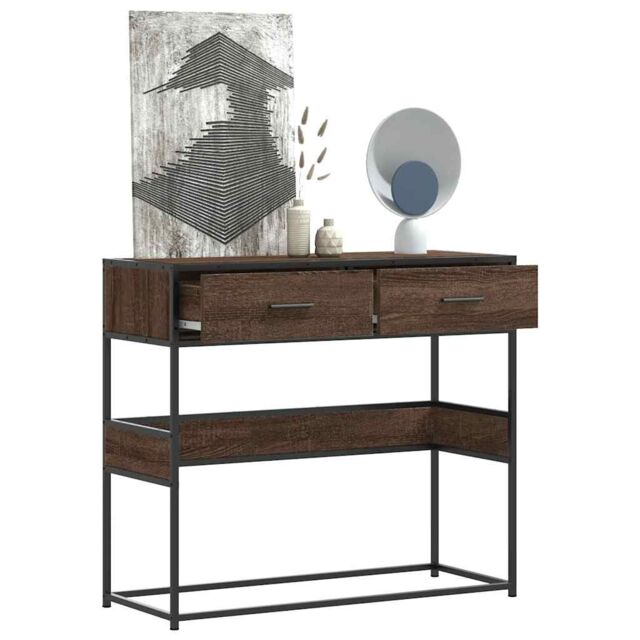 Berkfield Home Console Table Brown Oak 90x35x80 cm Engineered Wood - Size: 90 x 35 x 80 cm - image 1