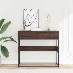 Berkfield Home Console Table Brown Oak 90x35x80 cm Engineered Wood - Size: 90 x 35 x 80 cm - thumbnail 3