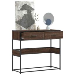 Berkfield Home Console Table Brown Oak 90x35x80 cm Engineered Wood - Size: 90 x 35 x 80 cm - thumbnail 1