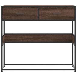 Berkfield Home Console Table Brown Oak 90x35x80 cm Engineered Wood - Size: 90 x 35 x 80 cm - thumbnail 4