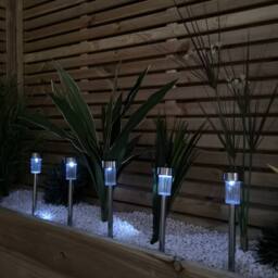Samuel Alexander 36cm Set of 5 Stainless Steel Garden Solar Path Lights with White LEDs in Silver