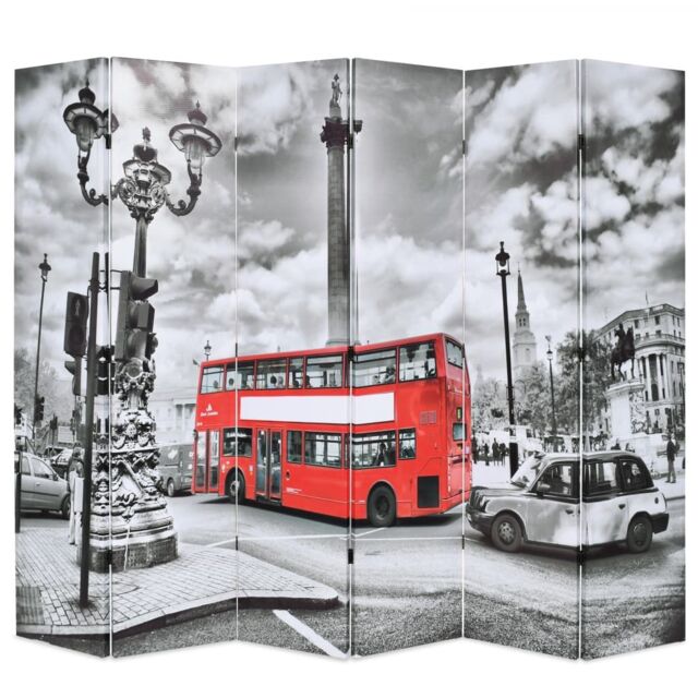 Berkfield Home Folding Room Divider 228x170 cm London Bus Black & White - image 1