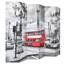 Berkfield Home Folding Room Divider 228x170 cm London Bus Black & White - thumbnail 2